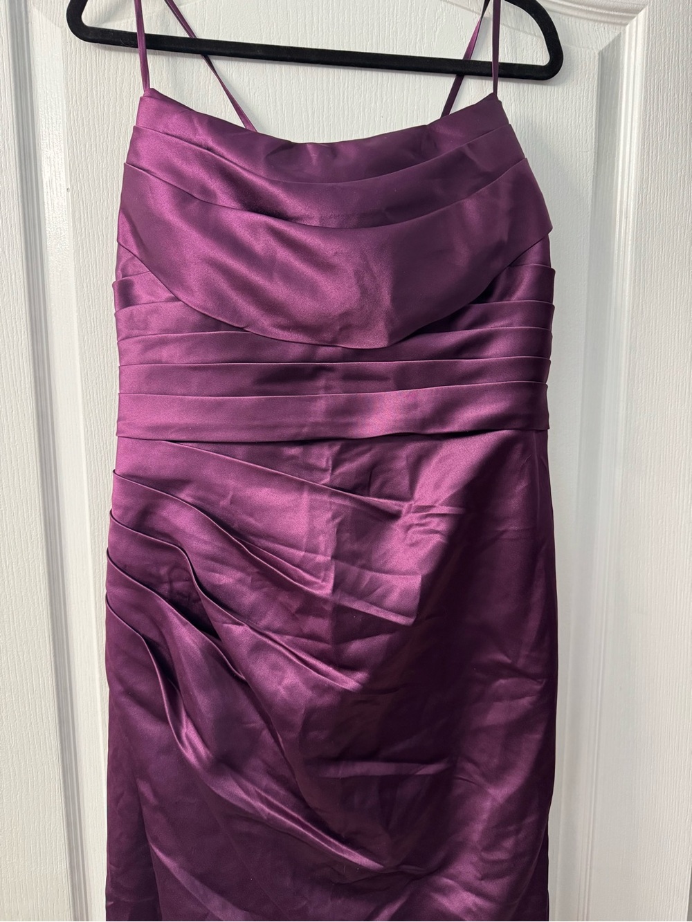 JJ's House Helisa Grape Sheath/Column Cowl Spaghetti Straps Slit Satin Dress - Picture 4 of 9